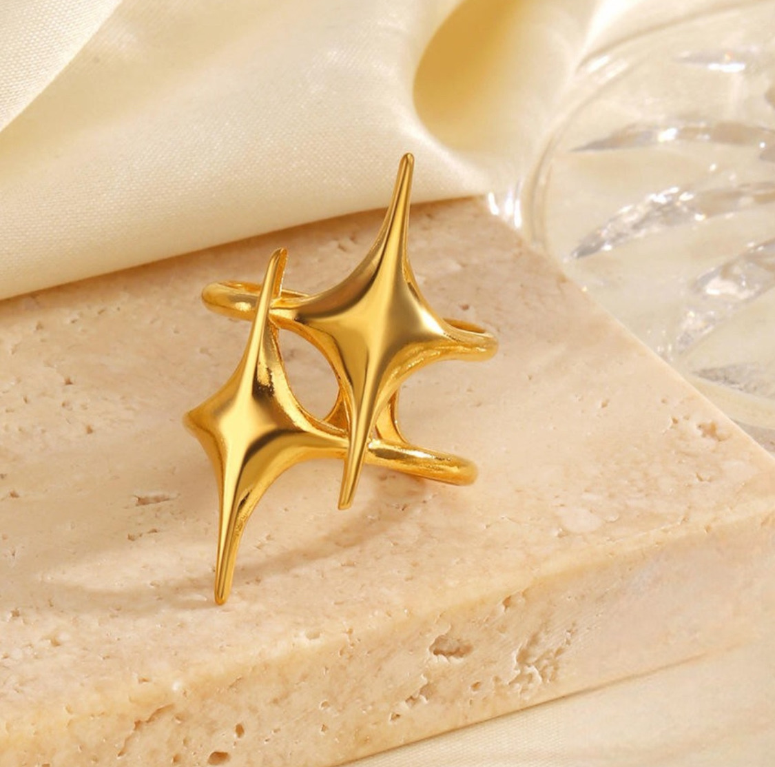 Distinctive Twin Star Anti Tarnish Adjustable Ring